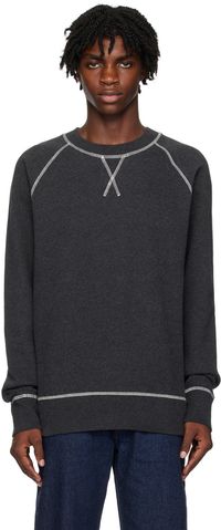 Sunspel Pull molletonné gris à piqûres contrastantes