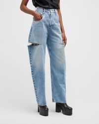 Slash-Sides Wide-Leg Denim Pants