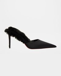 85mm KM Faux Fur Satin Mule Pumps