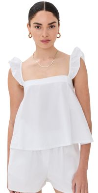 LE BOP Claire Ruffle Strap Top White S
