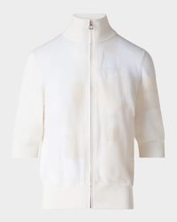 Trapeze Jacquard Elbow-Sleeve Zip Cardigan