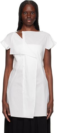 Y's White Cotton Lawn Right Side Drape Blouse
