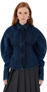 A. W.A. K.E. MODE Mid Blue Puff Sleeve Shirt Mid Blue Wash 40