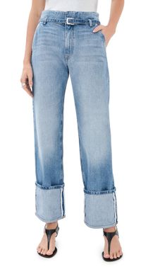 Brandon Maxwell The Alexa Cuffed Jean with Combo Waistband Medium Vintage Wash 28