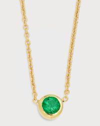 18K Yellow Gold Emerald Big Single Station Necklace
