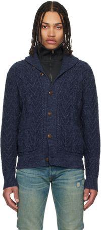RRL Navy Aran-Knit Cotton Cardigan
