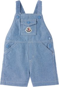 Moncler Enfant Baby Blue Cotton Chambray Denim Overalls
