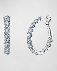 18K Gold Round Diamond Hoop Earrings, 3.25tcw/0.75"L