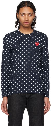 COMME des GARÇONS PLAY Navy Polka Dot Long Sleeve T-Shirt