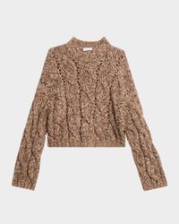 Marled Wool Mohair Sequined Cable-Knit Crop Sweater