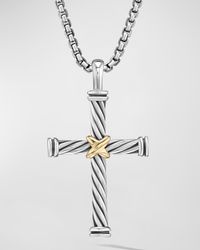 Men's Cable Cross Pendant in Silver with 18K Gold, 35mm