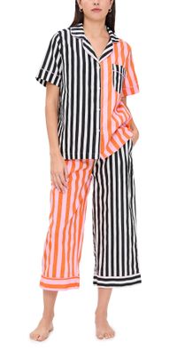 Printfresh Short Sleeve Cropped Pajama Set Showtime Stripes/Skeleton S