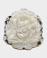 White Mother-of-Pearl Double-Shank Ring, Size 7