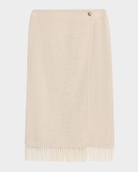 Herringbone Wool Fringe Pencil Skirt