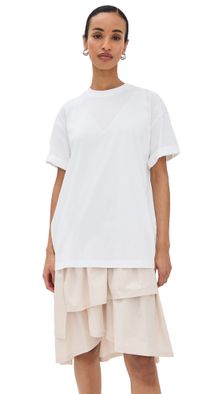3.1 Phillip Lim Oversize T-Shirt Combo Dress with Ruffle Skirt White/Putty M