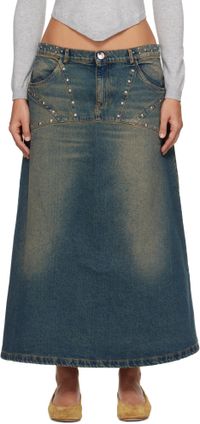 Gimaguas Blue Studded Denim Maxi Skirt