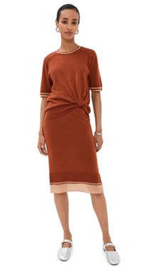 3.1 Phillip Lim Draped Knit Dress with Organza Combo Brick S