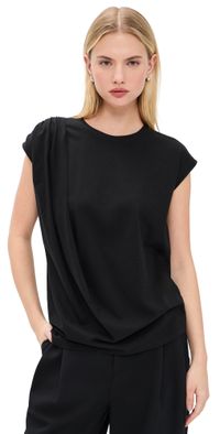 Vince Relaxed Drape Top Black L