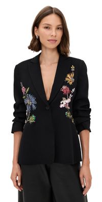 Cinq à Sept Floral Mixed Media Scrunched Cheyenne Blazer Black/Multi 8