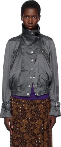 Dries Van Noten Gray Satin Bomber Jacket