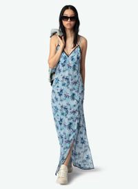 Zadig&voltaire - Robe longue Col V en soie - Taille L - Bleu