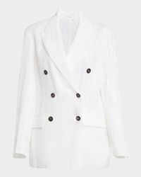 Sequined Stripe Double-Breasted Organza Jacket