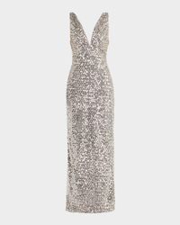 Ellie Deep V-Neck Bead & Sequin Column Gown