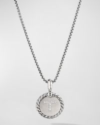 18mm Initial Cable Collectibles Charm Necklace with Diamonds in Silver