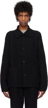 HOMME PLISSÉ ISSEY MIYAKE Black Rustic Knit Cardigan