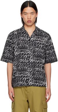 Marni Chemise noire à motif gribouillé à logos