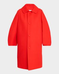 Curved-Sleeve Single-Breasted Top Coat