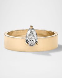 14K Yellow Gold Mega Diamond Pear Wide Flat Band Ring