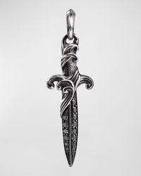 Men's Waves Dagger Pendant with Black Diamonds in Silver, 43.8mm