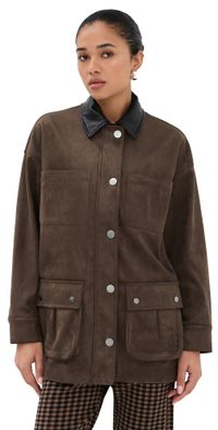 LE BOP Rowan Faux Suede Utility Jacket Coffee XXL