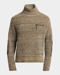 Men's Wool Rib Elbow-Patch Turtleneck Sweater