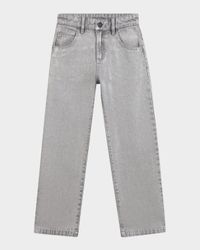 Girl's Silver Overwash Straight-Leg Denim Jeans, Size 4-6
