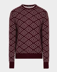 Men's Cotton Diamond-Pattern Crewneck Sweater