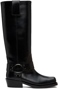 Valentino Garavani Black Rockstud Tall Biker Boots