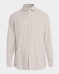 Men's Herringbone Cotton Flannel Button-Down Shirt
