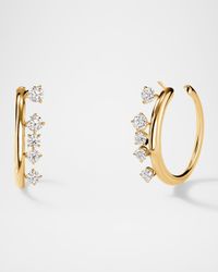 18K Yellow Gold Barre Floating Diamond Small Hoops