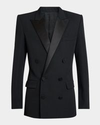 Men's Satin Peak Lapel Double-Breasted Blazer Jacket