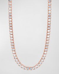 18K Gold 16" North South Bezel Set Emerald-Cut Diamond Tennis Necklace, 13.10tcw