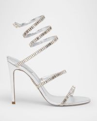 Metallic Leather Strass Snake Ankle Wrap Sandals