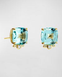 18K Yellow Gold Mogul Cushion Earrings with Gemstones and Diamonds