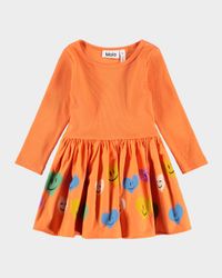 Girl's Candi Long-Sleeve Heart-Print Dress, Size 6M-2