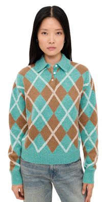 Guest in Residence Collegiate Argyle Polo Sweater Glacier Combo M