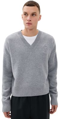 AMI Wool and Cashmere Knit Sweater Gris L