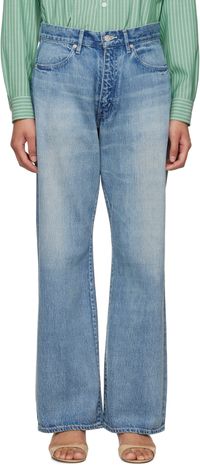 AURALEE Jean bleu en denim à lisière à effet délavé