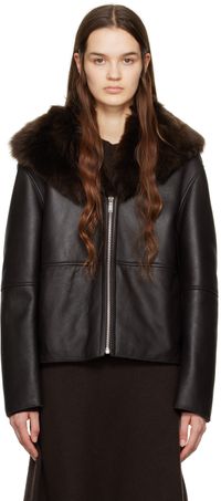 Jil Sander Brown Shawl Collar Reversible Shearling Jacket
