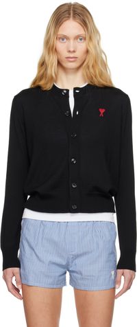 AMI Paris Black Wool Ami de Coeur Cardigan